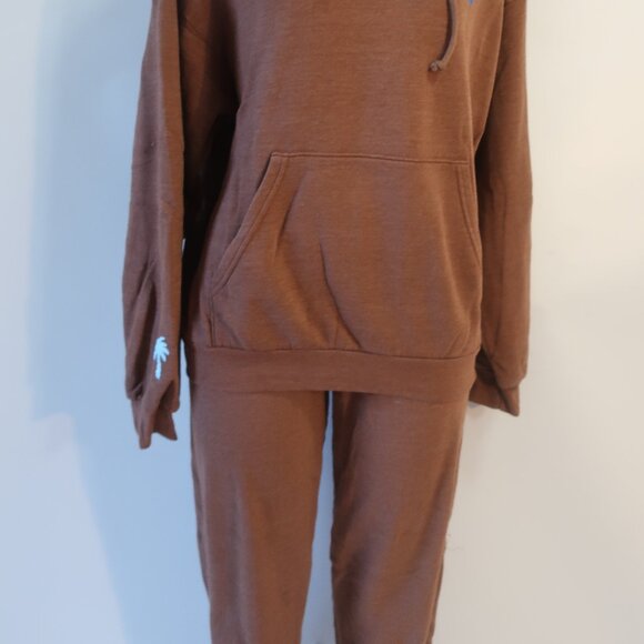 NWT Womens Aviator Nation Brown 2Pc Set Palm Tree Music Fest Hoodie Sweatpants M - Picture 4 of 15